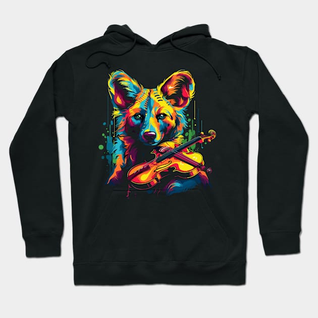 African Wild Dog Playing Violin Hoodie by JH Mart